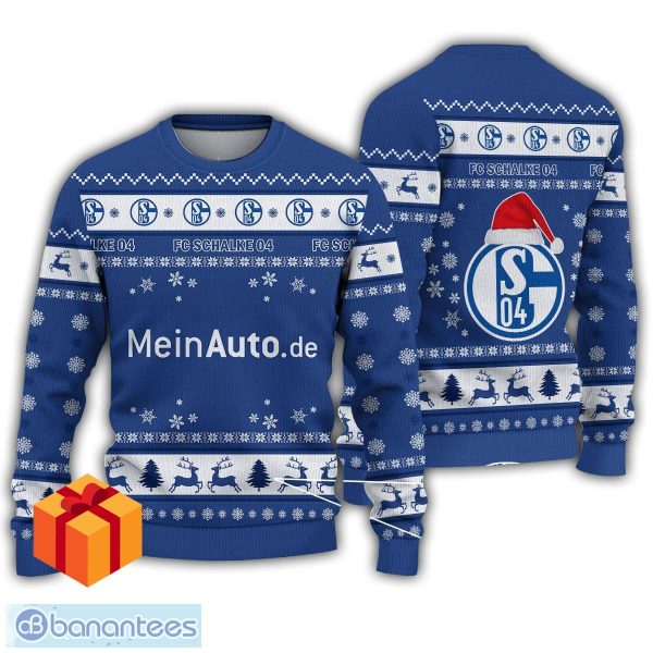 Bundesliga Schalke 04 Logo Santa Hat Ugly Christmas Sweater For Winter - Bundesliga Schalke 04 Logo Santa Hat Ugly Christmas Sweater For Winter