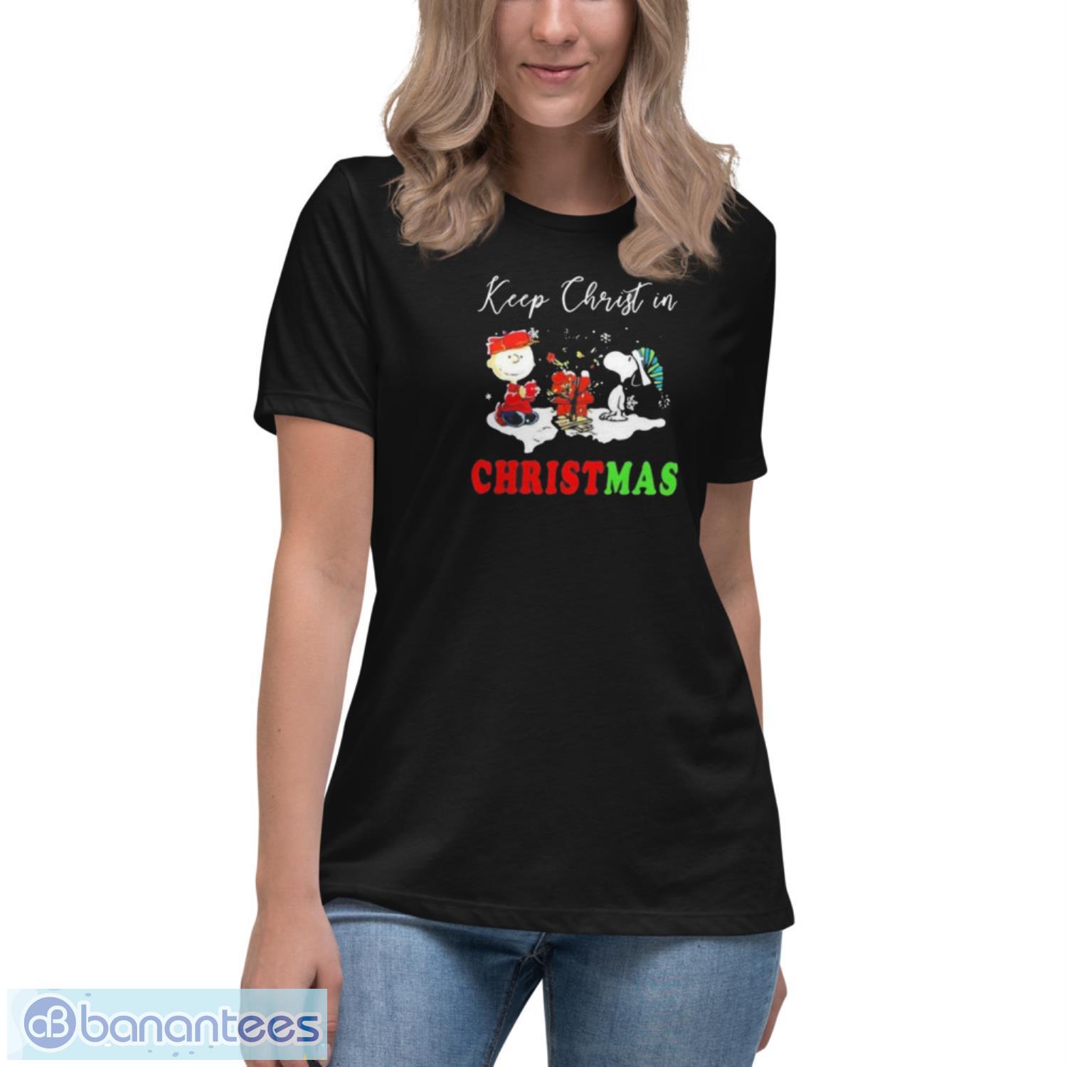 charlie-brown-snoopy-keep-christ-in-christmas-2022-sweater-4.jpeg Charlie Brown Snoopy Keep Christ In Christmas 2022 Sweater - Women's Relaxed Short Sleeve Jersey Tee
