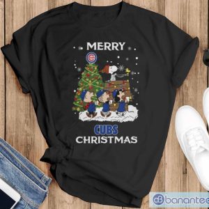 Chicago Cubs Snoopy Family Christmas Shirt - Black T-Shirt