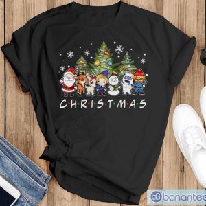Christmas Family Friends Santa Rudolph Snowman Pajamas Shirt - Black T-Shirt