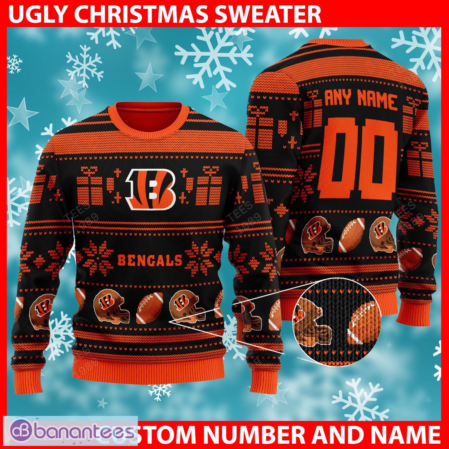 NFL Cincinnati Bengals Custom Name And Number Ugly Christmas Sweater  Christmas Gift For Sport Team - Banantees