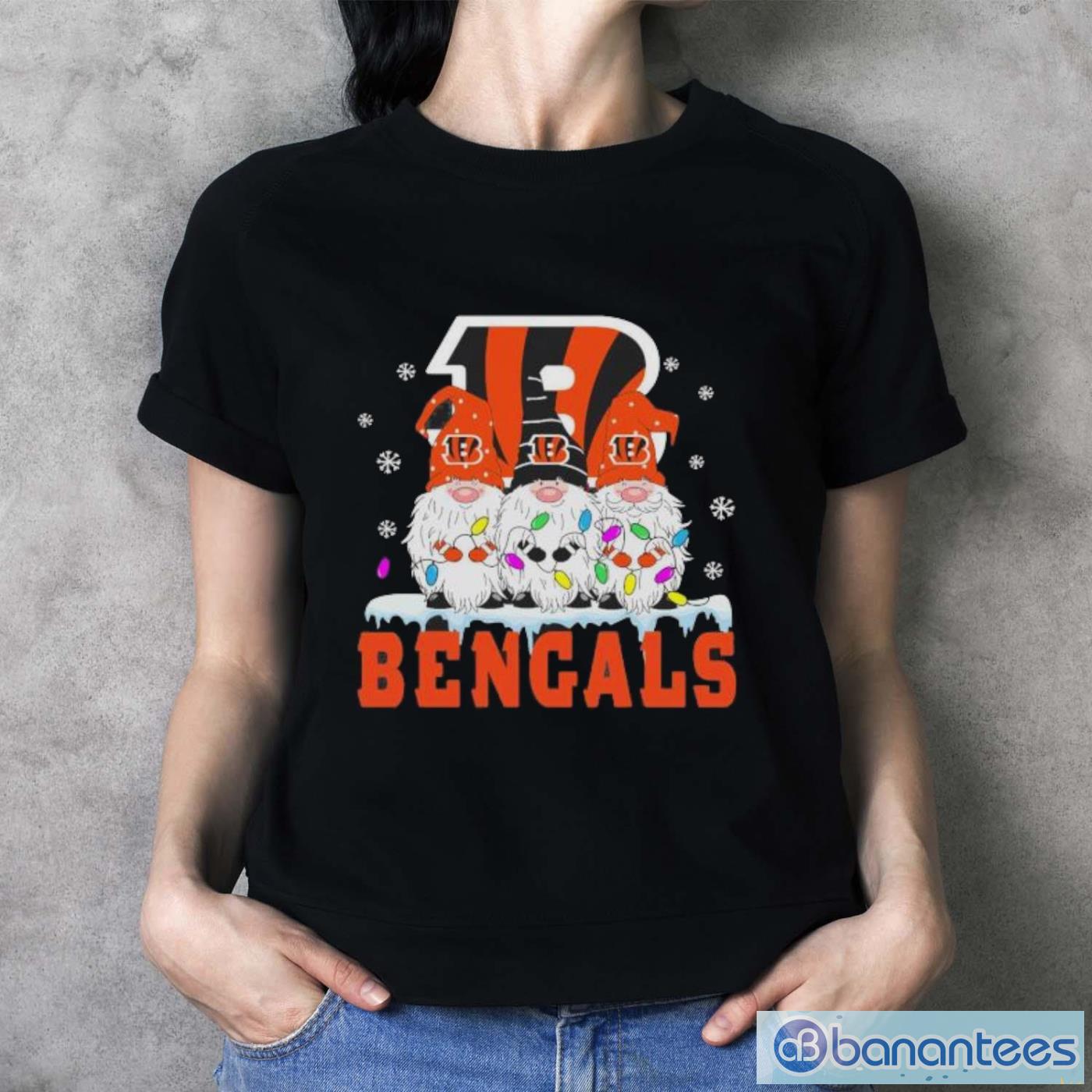 cincinnati bengals football gnomes christmas 2023 shirt 3 image Cincinnati Bengals Football Gnomes Christmas 2023 Shirt - Ladies T-Shirt