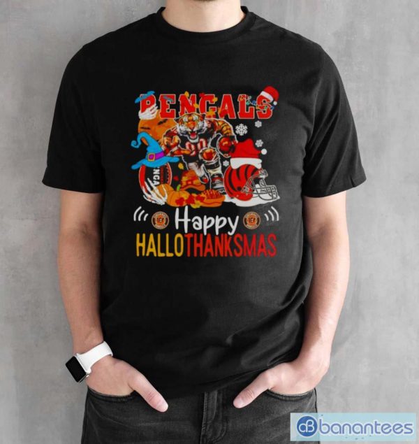 Cincinnati Bengals Mascot Happy Hallothanksmas Shirt - Black Unisex T-Shirt