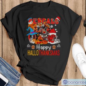 Cincinnati Bengals Mascot Happy Hallothanksmas Shirt - Black T-Shirt