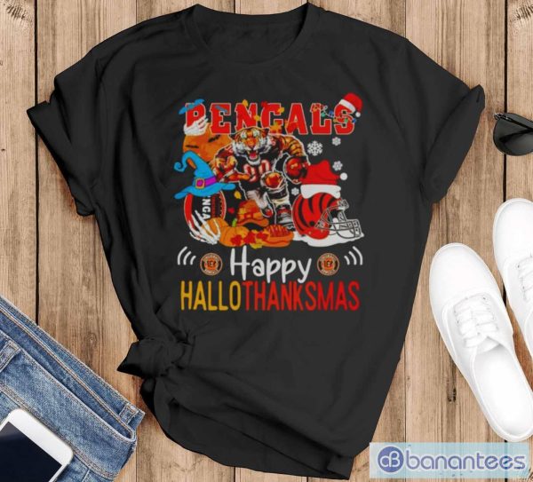 Cincinnati Bengals Mascot Happy Hallothanksmas Shirt - Black T-Shirt