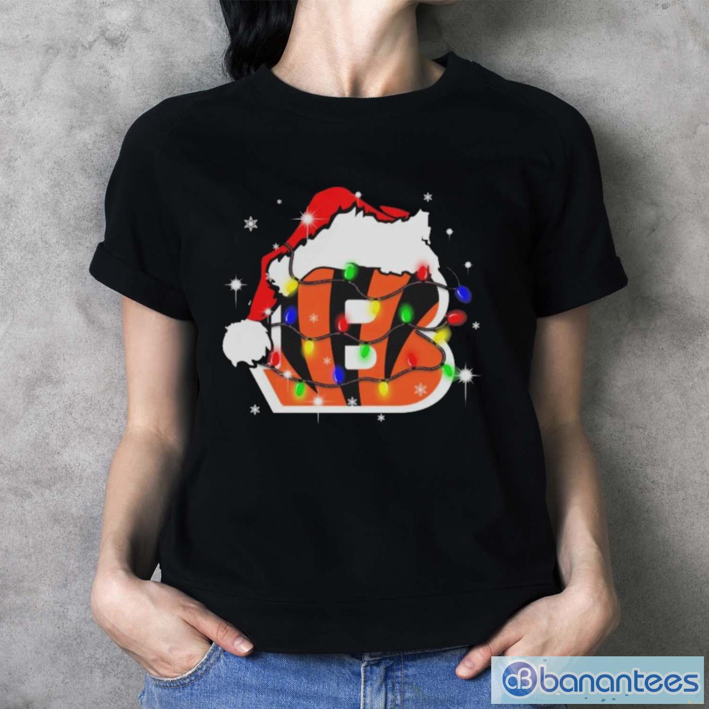Cincinnati Bengals Santa Hat Christmas Light Shirt - Ladies T-Shirt Cincinnati Bengals Santa Hat Christmas Light Shirt - Ladies T-Shirt