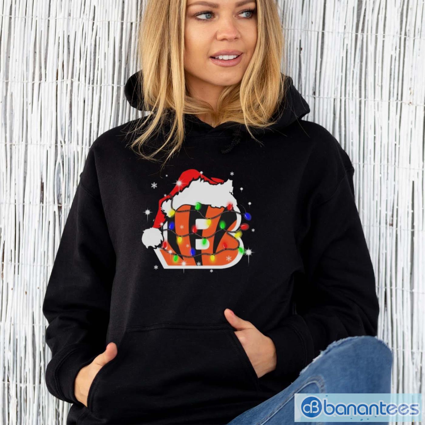 Cincinnati Bengals Santa Hat Christmas Light Shirt - Unisex Hoodie Cincinnati Bengals Santa Hat Christmas Light Shirt - Unisex Hoodie