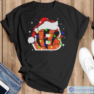Cincinnati Bengals Santa Hat Christmas Light Shirt - Black T-Shirt