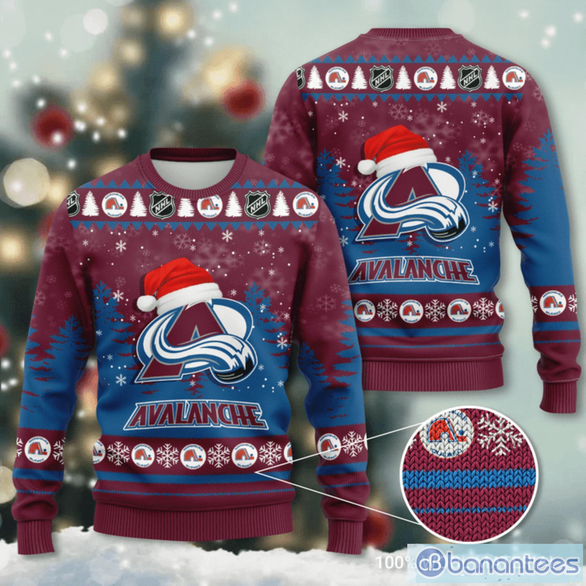 colorado avalanche santa hat snowflake 3d ugly christmas sweater christmas gift image Colorado Avalanche Santa Hat Snowflake 3D Ugly Christmas Sweater Christmas Gift Product Photo 1