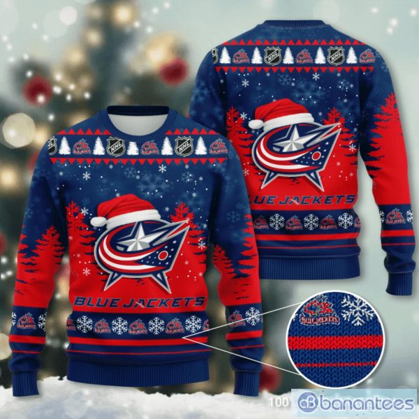 Columbus Blue Jackets Santa Hat Snowflake 3D Ugly Christmas Sweater Christmas Gift Product Photo 1
