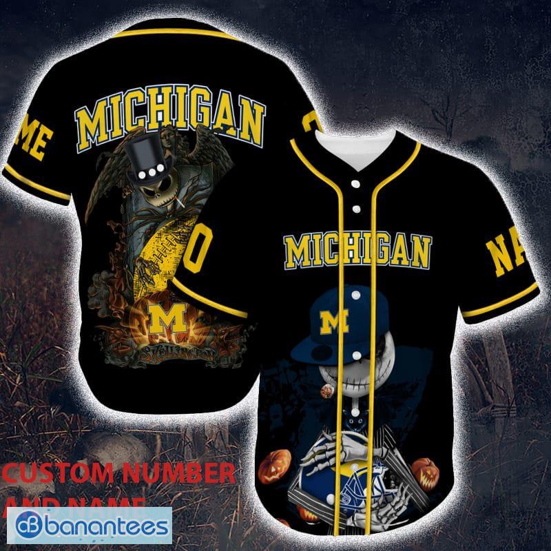 Custom Number And Name Michigan Wolverines Skull Halloween Baseball Jersey  Unisex - Banantees