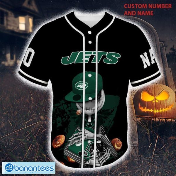 Custom Number And Name New York Jets Skull Halloween Baseball Jersey Unisex - Custom Number And Name New York Jets Skull Halloween Baseball Jersey_2