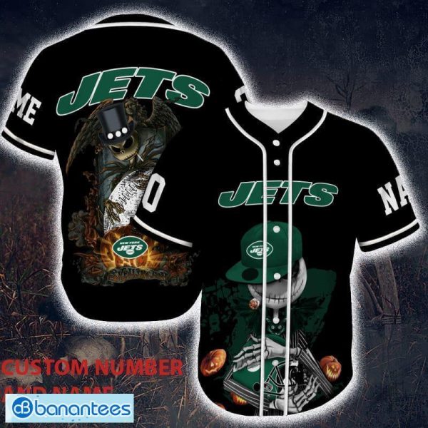 Custom Number And Name New York Jets Skull Halloween Baseball Jersey Unisex - Custom Number And Name New York Jets Skull Halloween Baseball Jersey_4