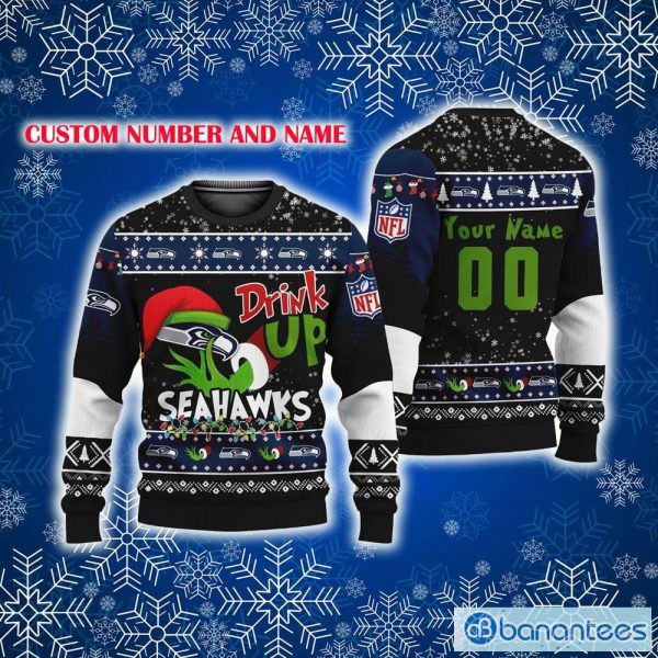 Custom Number And Name NFL Seattle Seahawks Ugly Christmas Sweater For Men And Women Gift Fans - Custom Number And Name NFL Seattle Seahawks Ugly Christmas Sweater For Men And Women Gift Fans