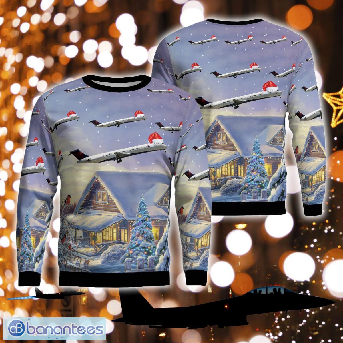 Delta Air Lines McDonnell Douglas MD-88 Knitted Xmas Sweater AOP - Delta Air Lines McDonnell Douglas MD-88 Ugly Christmas Sweater Photo 1