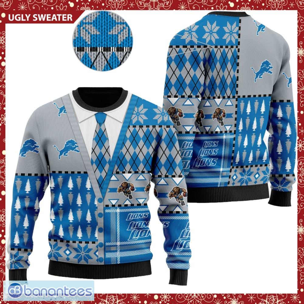 Detroit Lions Logo Knitted Snowflakes Pattern Ugly Christmas Sweater -  Banantees