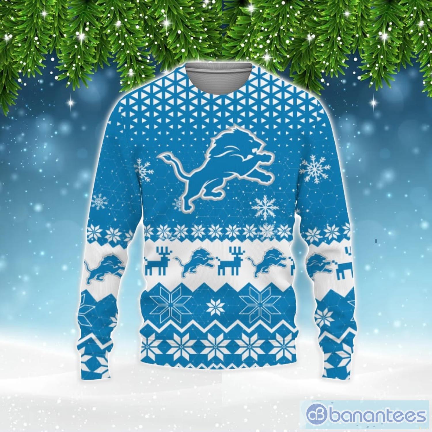 Christmas Gift Detroit Lions Christmas Snowflakes Pattern 3D Ugly