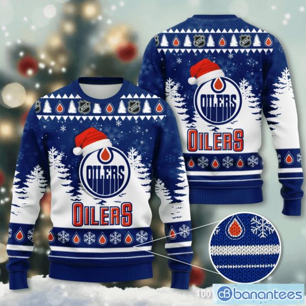 Edmonton Oilers Santa Hat Snowflake 3D Ugly Christmas Sweater Christmas Gift Product Photo 1
