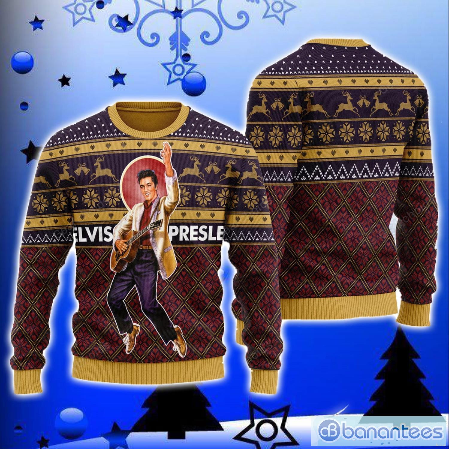 Elvis With Grandma Christmas Ugly Sweater All Over Printed Sweater Christmas  Gift - Banantees