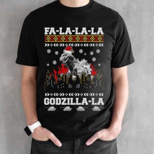 Fa La La La Quotes T-shirt, Giant Monster Christmas Sweatshirts, Santa Monster Movie Xmas - Black Unisex T-Shirt
