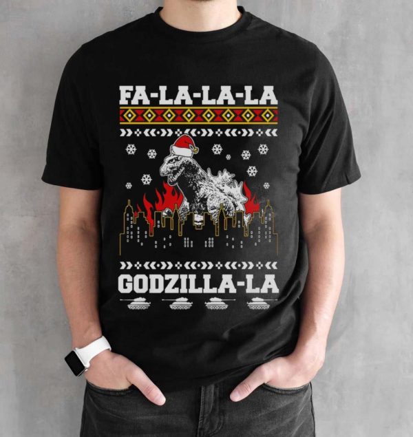 Fa La La La Quotes T-shirt, Giant Monster Christmas Sweatshirts, Santa Monster Movie Xmas - Black Unisex T-Shirt