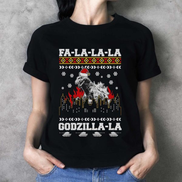 Fa La La La Quotes T-shirt, Giant Monster Christmas Sweatshirts, Santa Monster Movie Xmas - Ladies T-Shirt