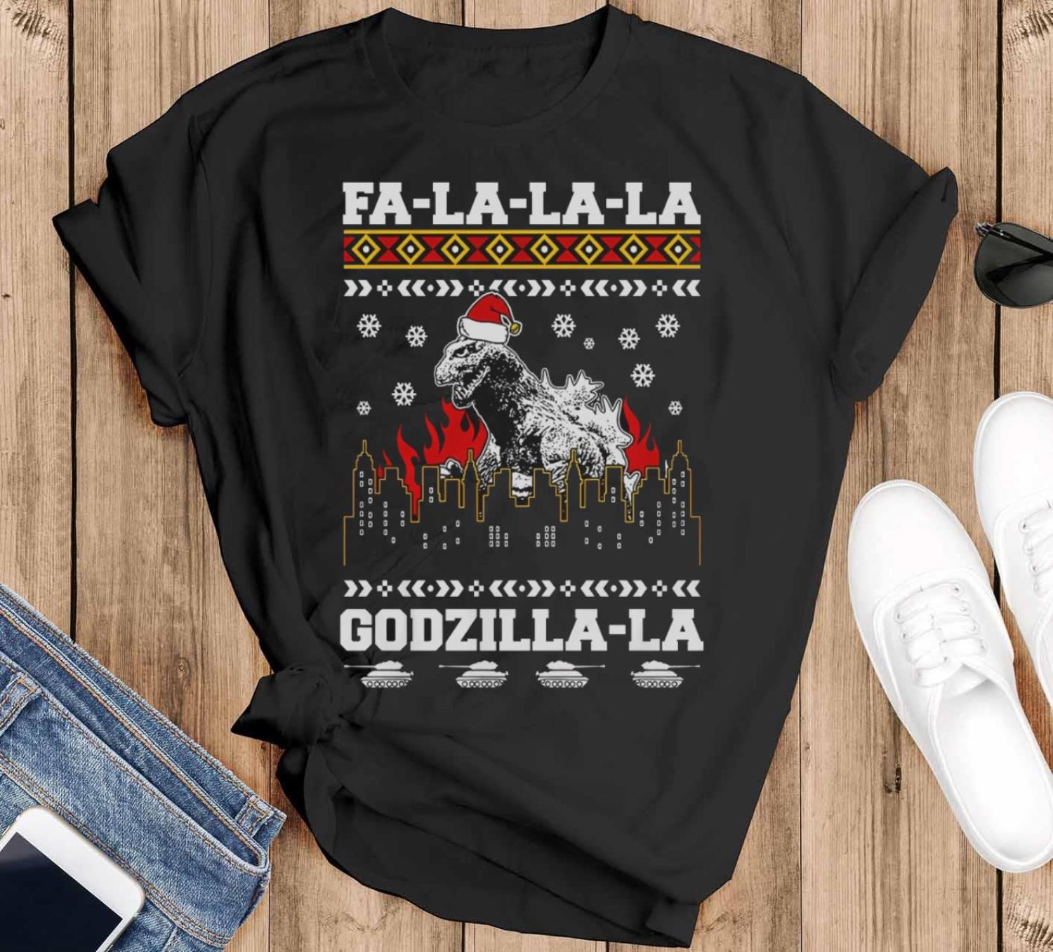 fa la la la quotes t shirt giant monster christmas sweatshirts santa monster movie xmas image Fa La La La Quotes T-shirt, Giant Monster Christmas Sweatshirts, Santa Monster Movie Xmas - Black T-Shirt