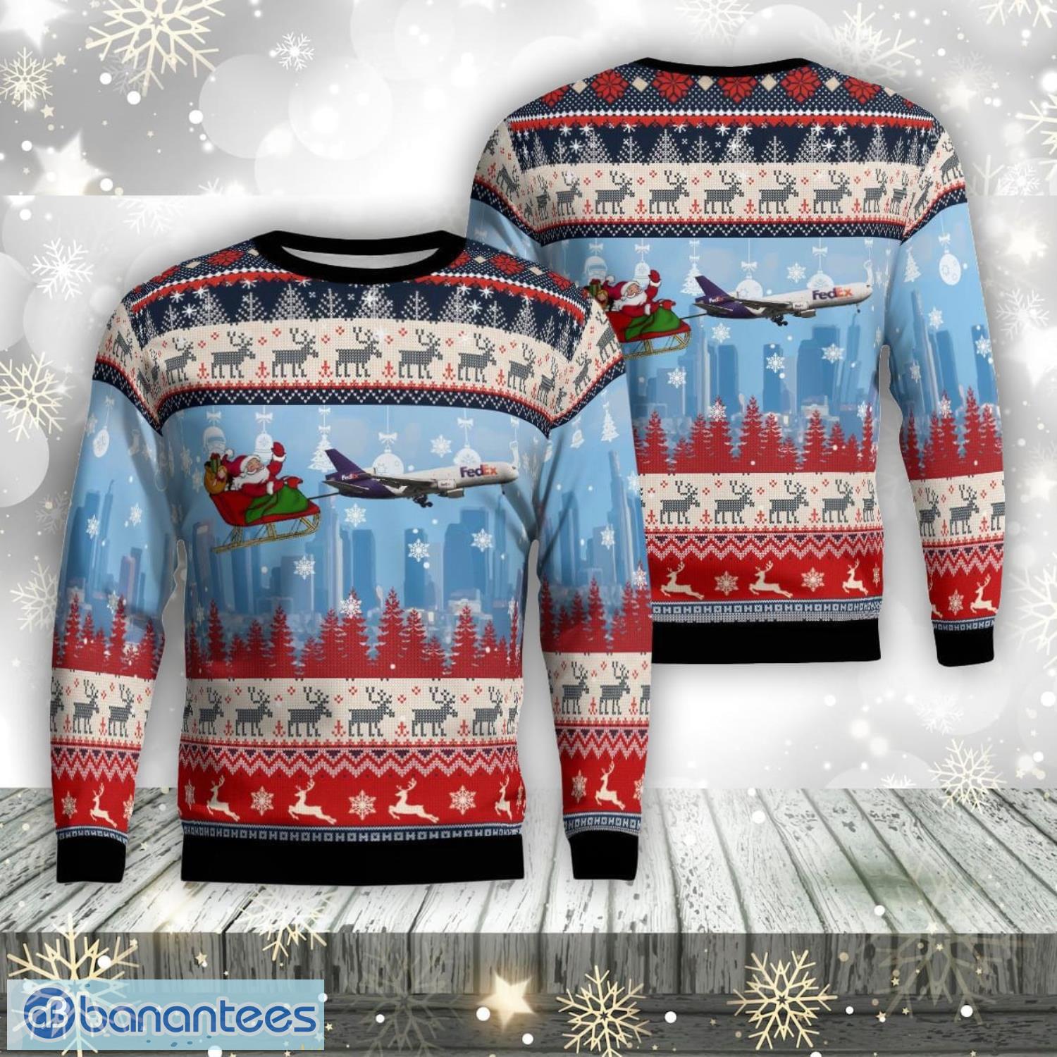 fedex express mcdonnell douglas boeing md 10 30f with santa over memphis aop ugly sweater family gift image Fedex Express Mcdonnell Douglas (Boeing) Md-10-30f With Santa Over Memphis Aop Ugly Sweater Family Gift Product Photo 1