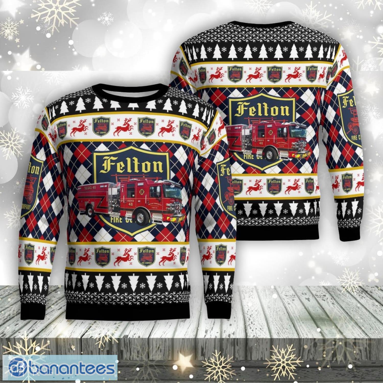 felton delaware felton community fire company squad 48 christmas ugly sweater 3d xmas gifty gift image Felton, Delaware, Felton Community Fire Company Squad 48 Christmas Ugly Sweater 3d Xmas Gifty Gift Product Photo 1