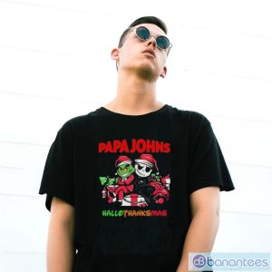 Grinch and Jack Skellington Papa Johns Hallo Thanks Mas t-shirt - G500 Gildan T-Shirt