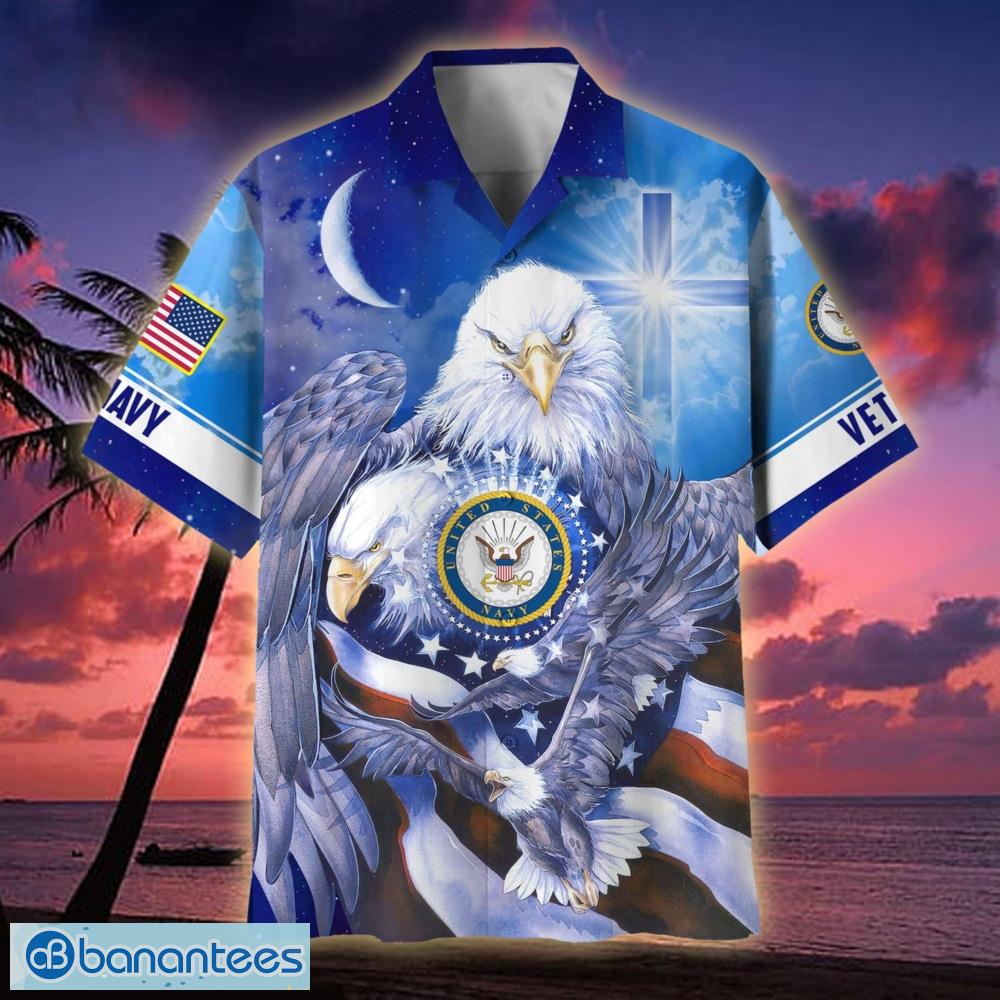 Wings of Freedom and Honor Eagle US Navy Veteran 3D Hawaiian Shirt Men  Women - Banantees