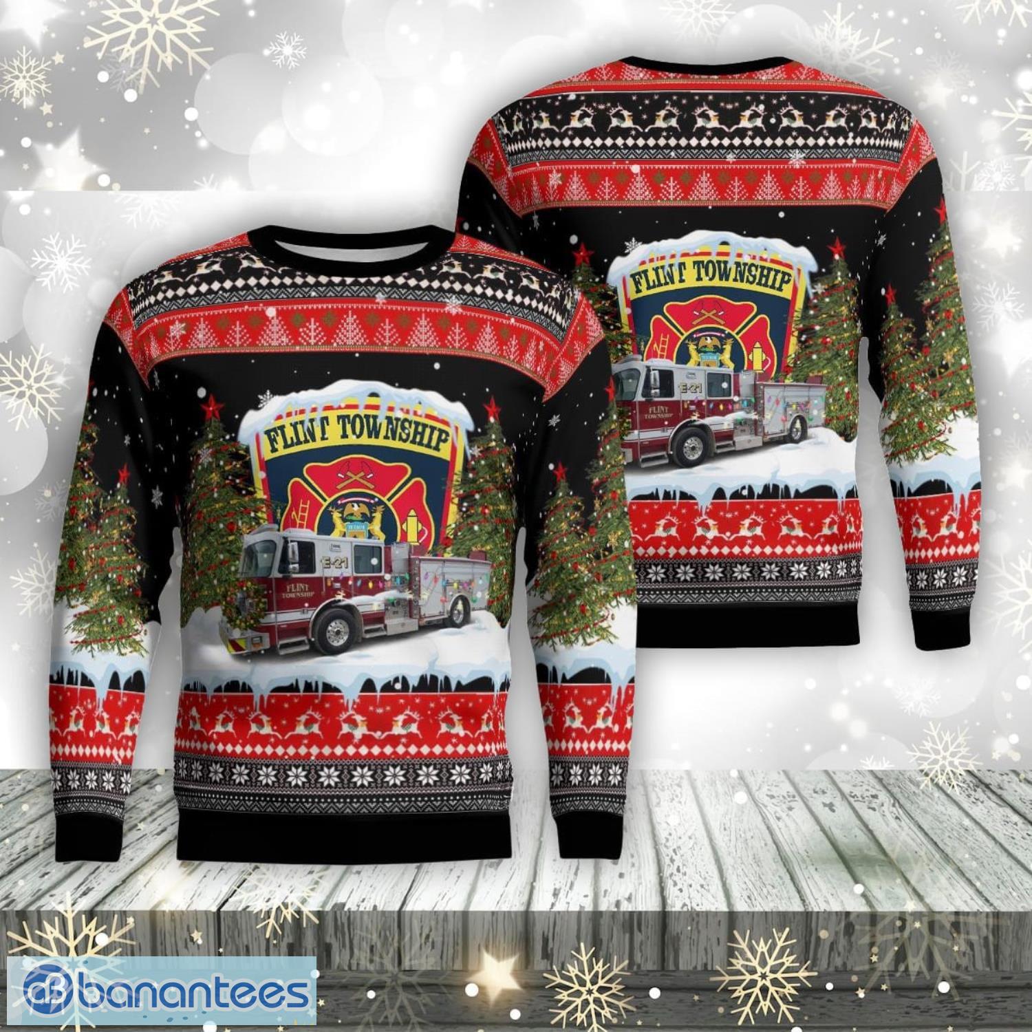 flint township fire department flint michigan christmas aop ugly sweater family gift image Flint Township Fire Department, Flint, Michigan Christmas Aop Ugly Sweater Family Gift Product Photo 1