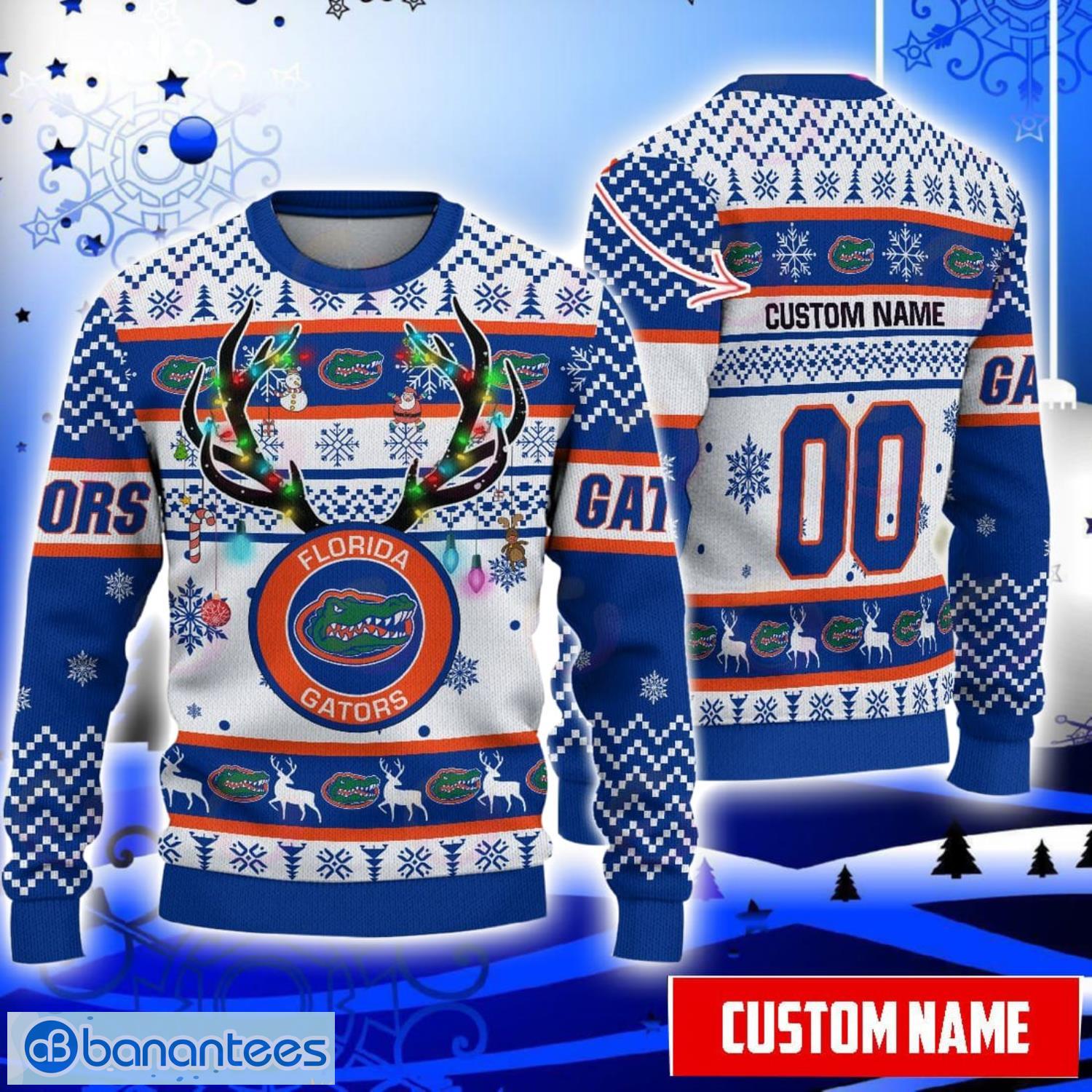 Florida Gators Reindeer Pattern Special Custom Name And Number Ugly Christmas Sweater NCAA Fans Gifft Product Photo 1