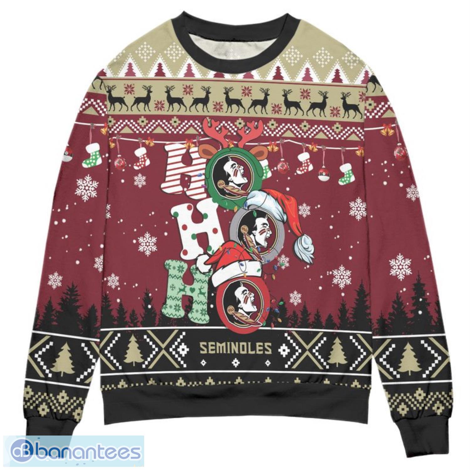 florida state seminoles ho ho ho 3d ugly christmas sweater christmas gift image Florida State Seminoles Ho Ho Ho 3D Ugly Christmas Sweater Christmas Gift Product Photo 1