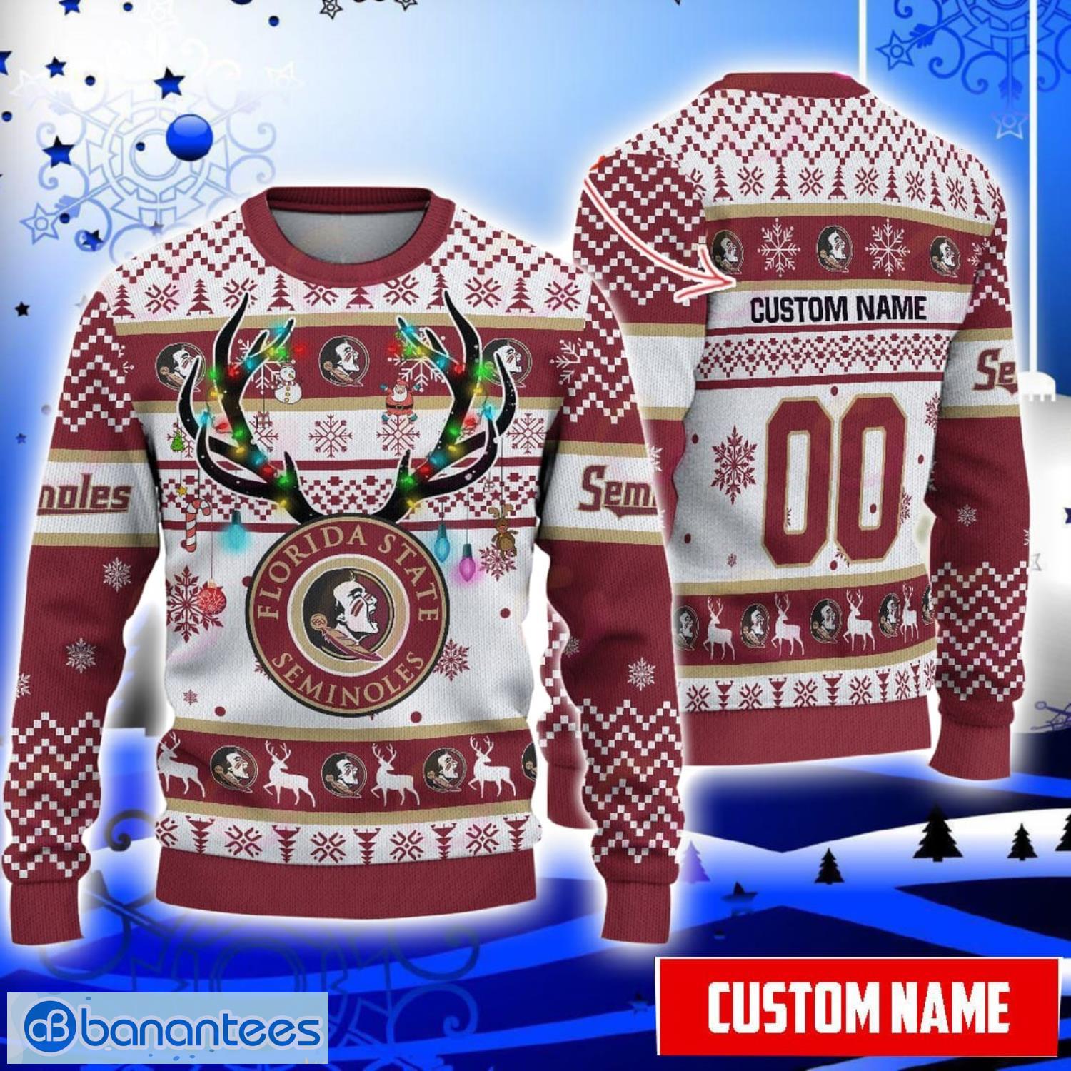 Florida State Seminoles Reindeer Pattern Special Custom Name And Number Ugly Christmas Sweater NCAA Fans Gifft Product Photo 1