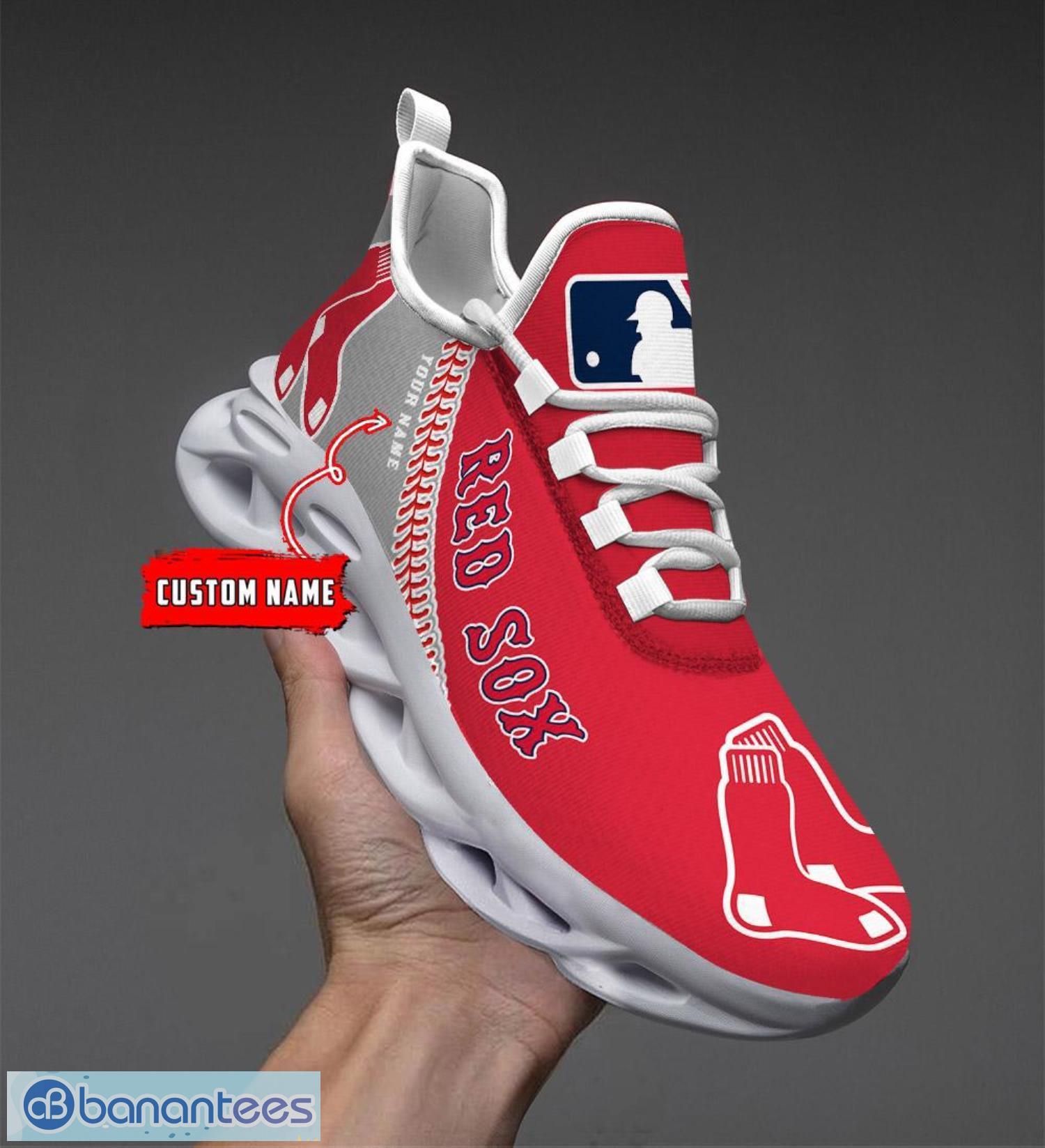 MLB Boston Red Sox Custom Name White Red Max Soul Shoes