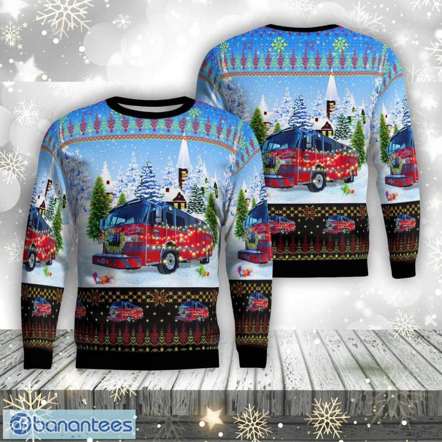frenchtown township fire department monroe michigan christmas aop ugly sweater family gift image Frenchtown Township Fire Department, Monroe, Michigan Christmas Aop Ugly Sweater Family Gift Product Photo 1