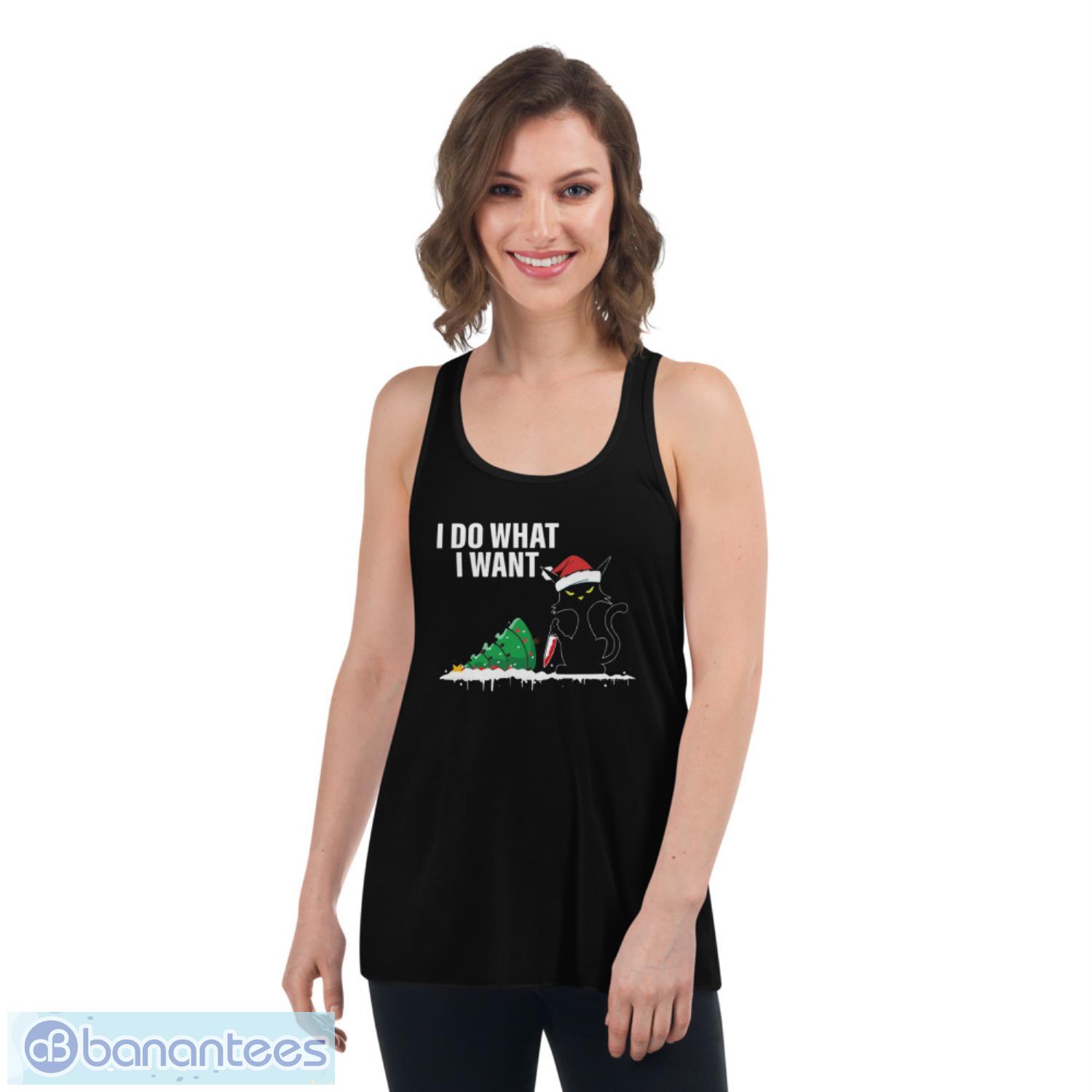 funny-cat-knocking-over-christmas-tree-i-do-what-i-want-unisex-vintage-t-shirt-3.jpeg Funny Cat Knocking Over Christmas Tree I Do What I Want Unisex Vintage T-Shirt - Women's Flowy Racerback Tank