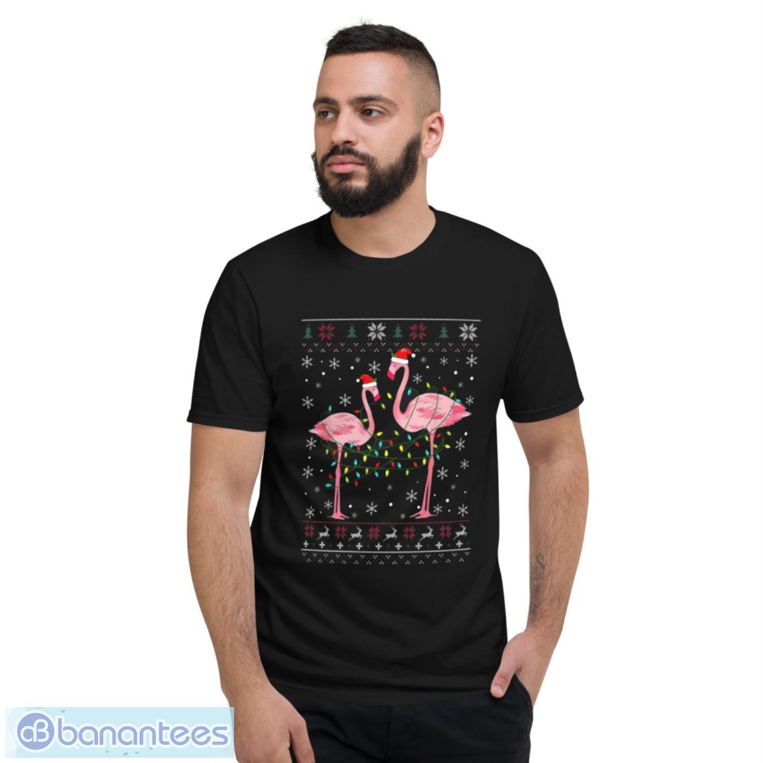 funny flamingos with santa hats vintage t shirt 1 image Funny Flamingos With Santa Hats Vintage T-Shirt - Short Sleeve T-Shirt