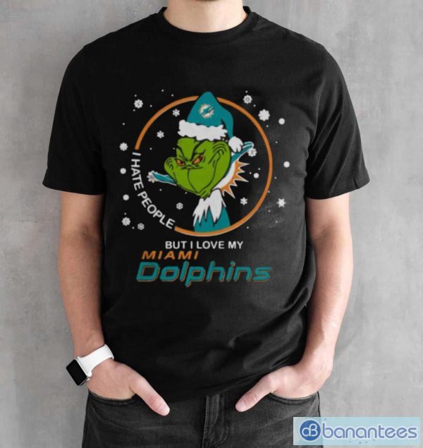 Funny I Hate People But I Love My Miami Dolphins Grinch Shirt - Black Unisex T-Shirt
