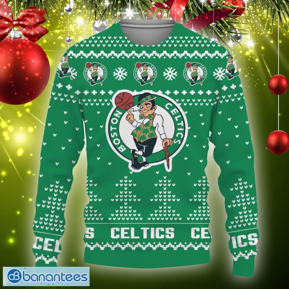Funny Team Logo Boston Celtic Christmas Tree Gifts For Fans Ugly Xmas  Sweater Gift Holidays - Banantees
