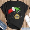Funny The Grinch Hand Holding Ornament New Orleans Saints Christmas Sweater Shirt - Black T-Shirt