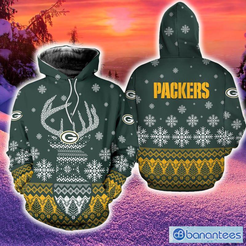 Green Bay Packers Christmas Reindeer 3D Hoodie Zip Hoodie Print Holiday  Gift For Fans - Banantees