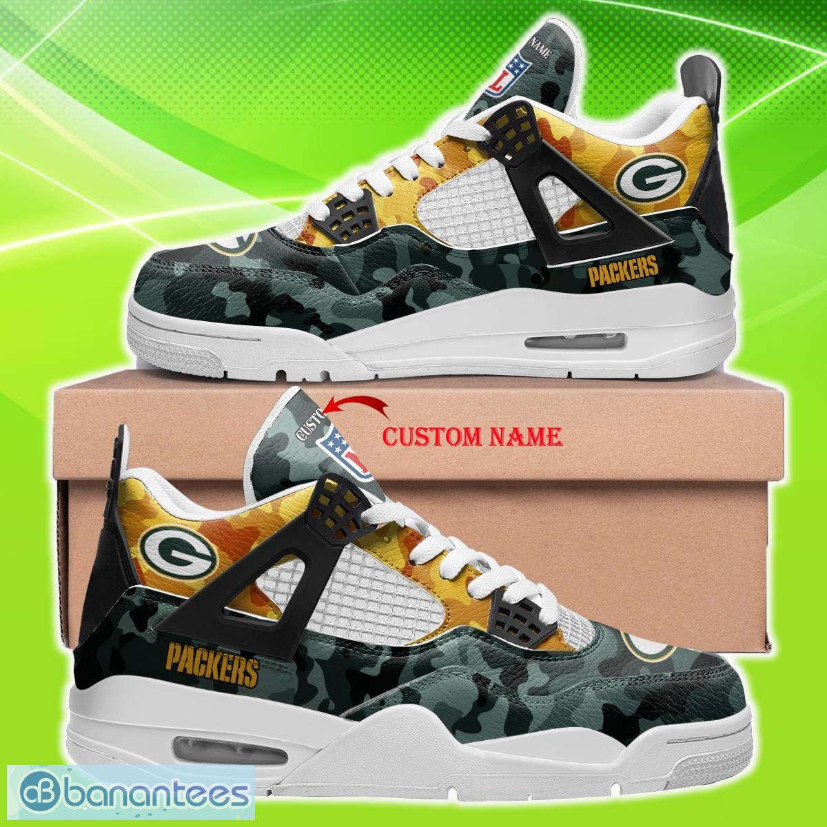 Green Bay Packers Custom Name Air Jordan 4 Sports Shoes Camo New For Men And Women Gift Fans - Green Bay Packers Personalized Jordan 4 Fabric Sneaker - Custom Name Sneaker For Men & Women - NFL Lovers, Birthday's Gift, Gift For NFL Fan_1