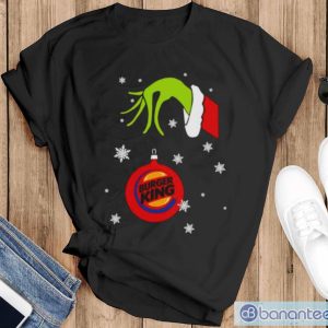 Grinch Hand holding Ornament Burger King Snowflake Christmas shirt - Black T-Shirt