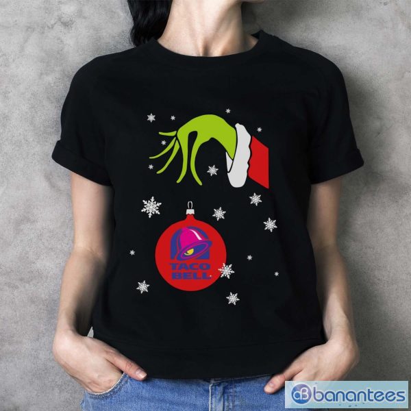 Grinch Hand holding Ornament Taco Bell Snowflake Christmas Sweater - Ladies T-Shirt