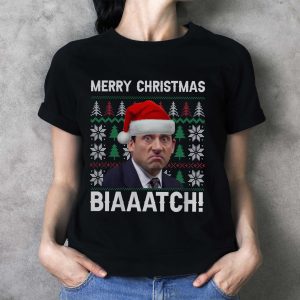 Merry Christmas Biaaatch Movie Quotes T-shirt, Michael Scott Christmas Shirt - Ladies T-Shirt