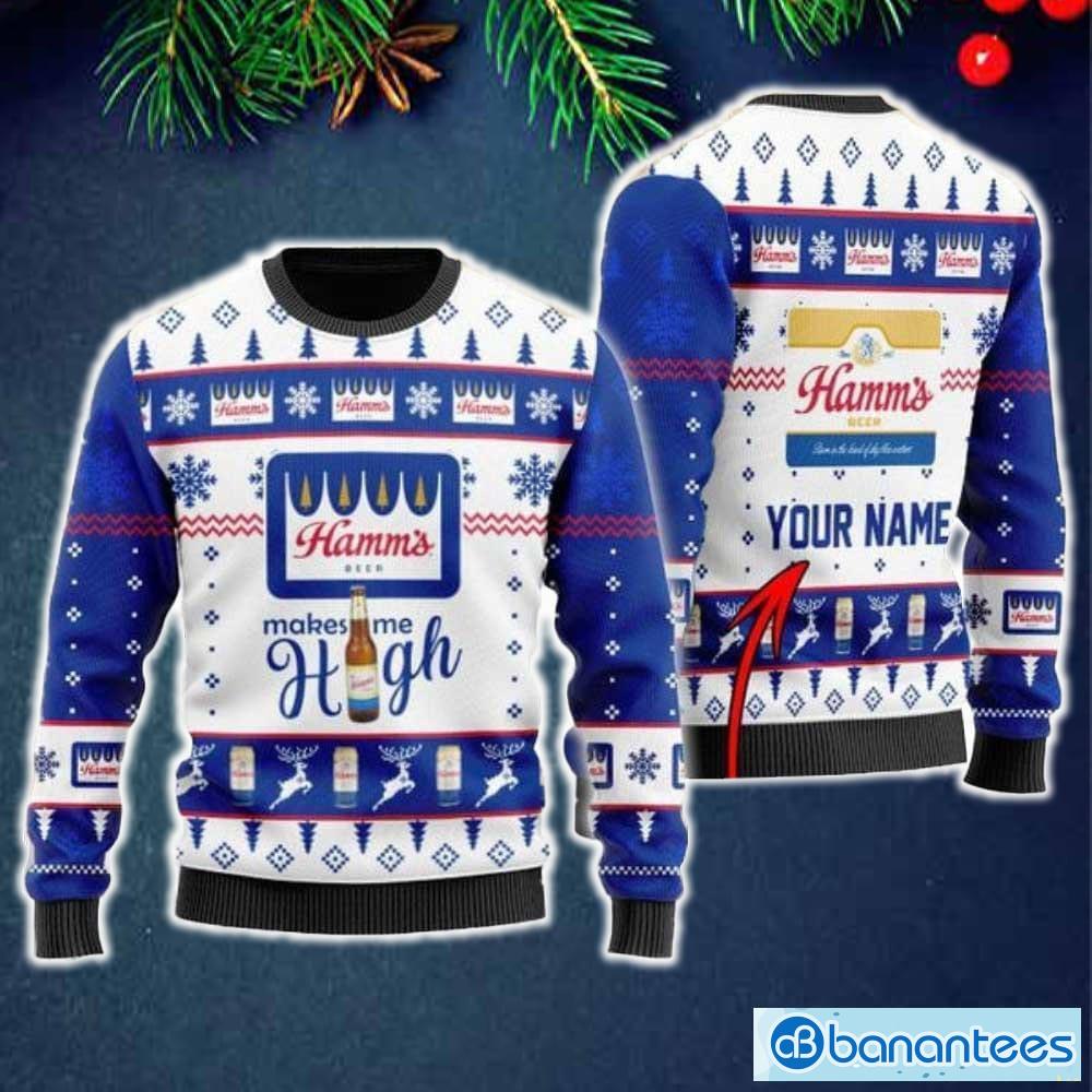 Personalized Hamm's Beer Makes Me High Christmas Ugly Sweater