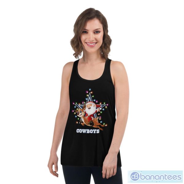 High Quality Nfl Dallas Cowboys Christmas Santa Riding Reindeer T Shirt - Women's Flowy Racerback Tank