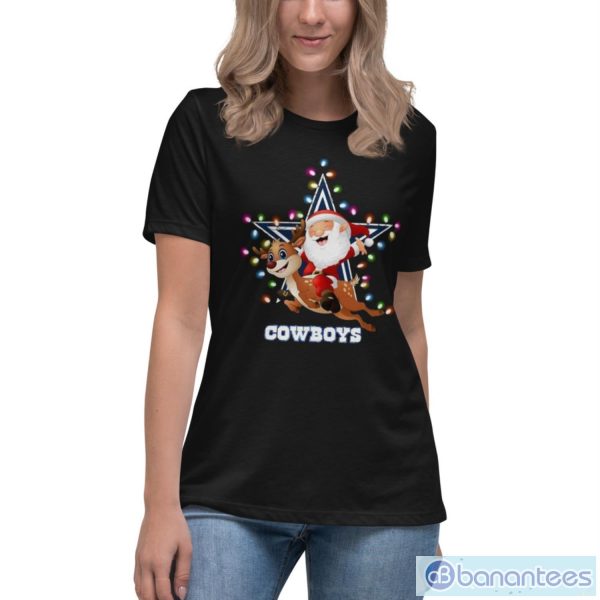 High Quality Nfl Dallas Cowboys Christmas Santa Riding Reindeer T Shirt - Women's Relaxed Short Sleeve Jersey Tee